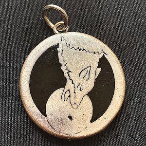 G & S Vintage Biker Pendant Wolf Howling At Moon Sterling Silver